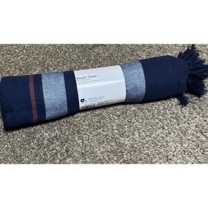 Room Essentials 100% Cotton Extra-Long Beach Towel, 36"x72", blue & burgundy